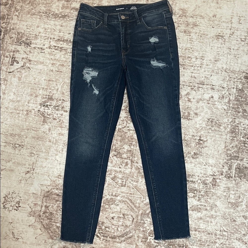 Old Navy Women's Dark Blue Distressed Skinny Jeans